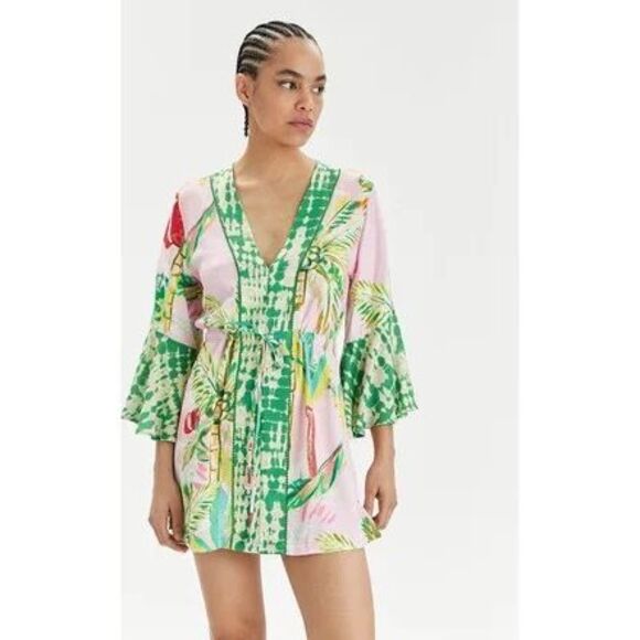 Maaji Kimono Dress Retro Palms Tropical Print Size M - Picture 4 of 8